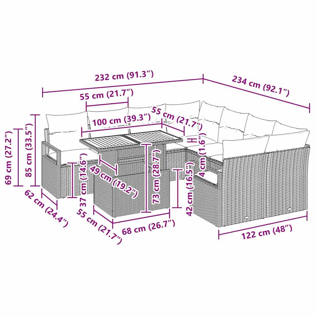 Tuinbankenset 9 st 8-Aantal zitplaatsen Beige en Crème