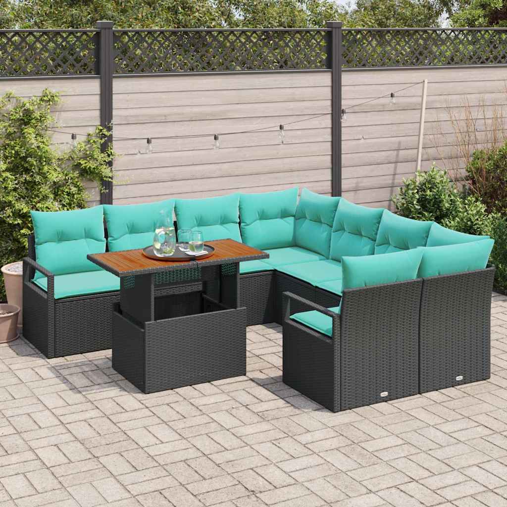 Tuinbankenset 9 st 8-Aantal zitplaatsen Zwart en Teal