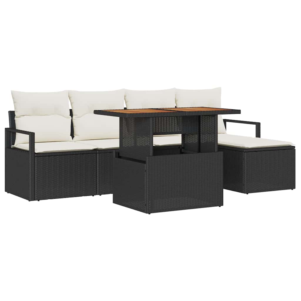 Tuinbankenset 6 st Zwart poly rattan