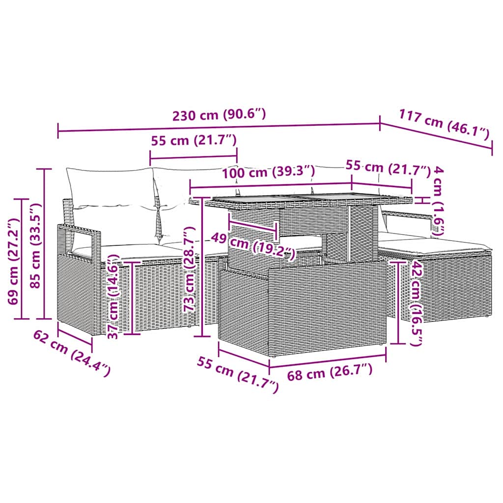 Tuinbankenset 6 st Beige poly rattan
