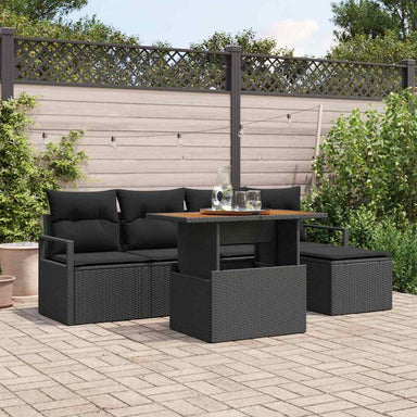 Tuinbankenset 6 st Zwart poly rattan