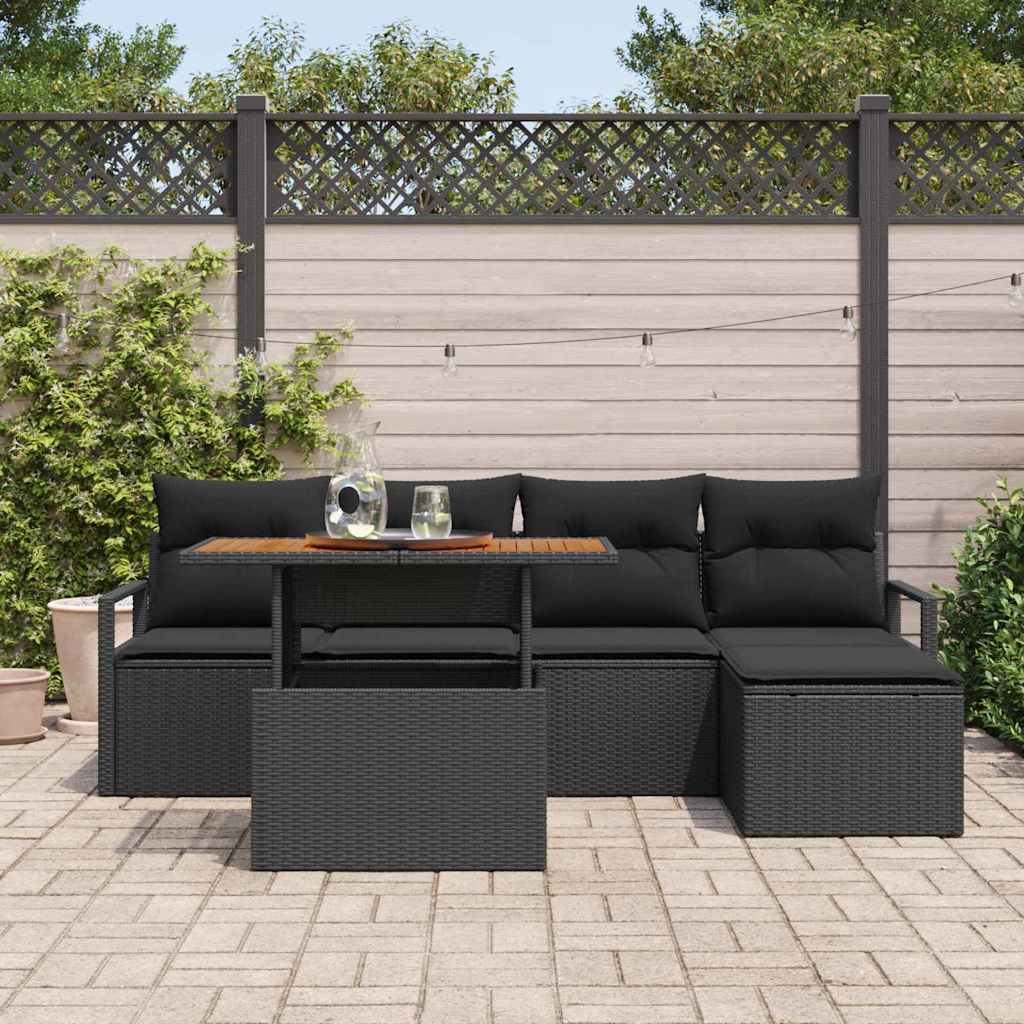 Tuinbankenset 6 st Zwart poly rattan