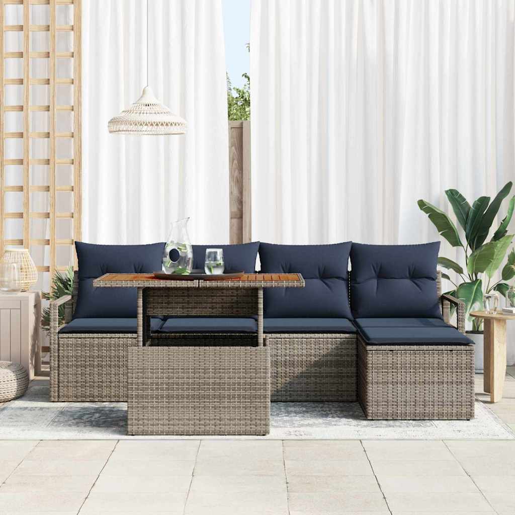 Tuinbankenset 6 st Grijs en Marineblauw