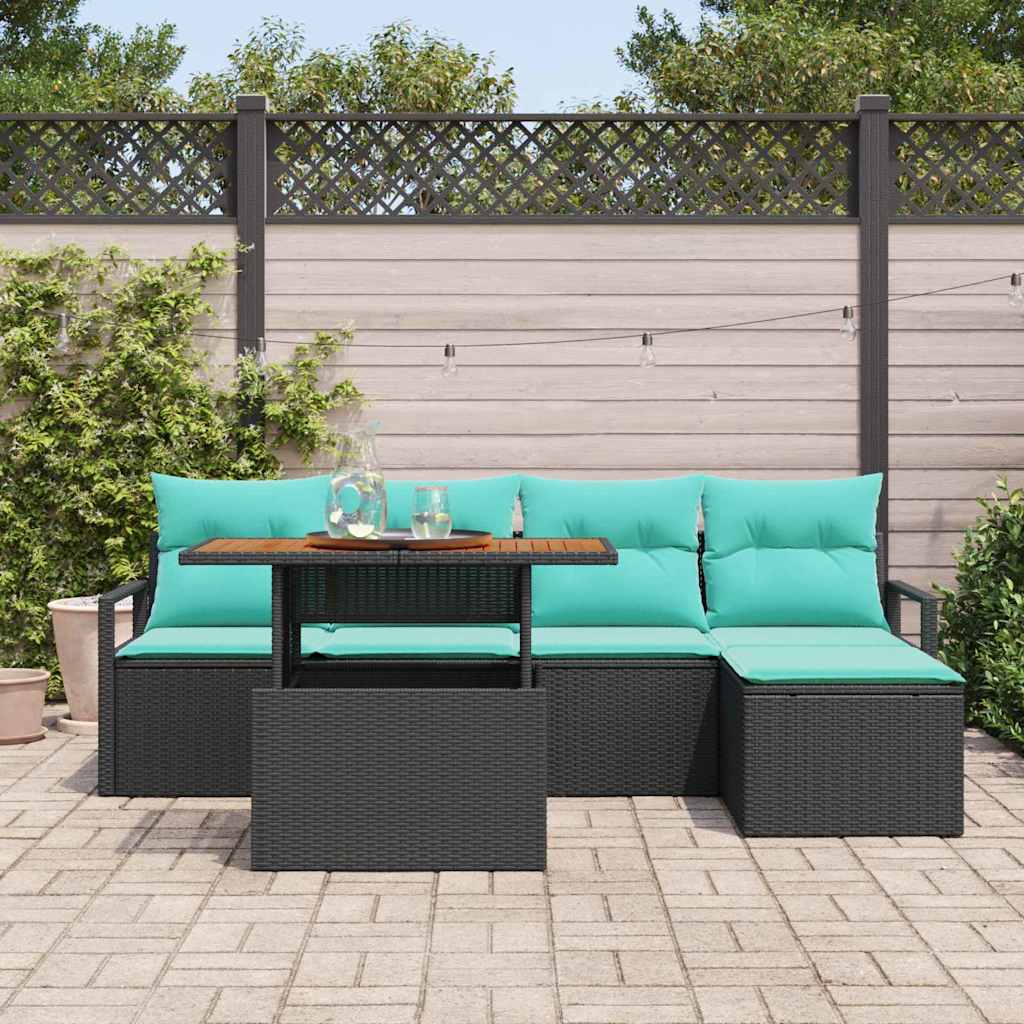 Tuinbankenset 6 st Zwart en Teal