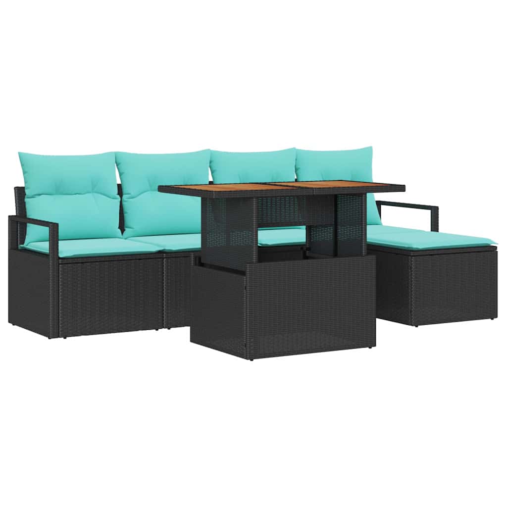 Tuinbankenset 6 st Zwart en Teal