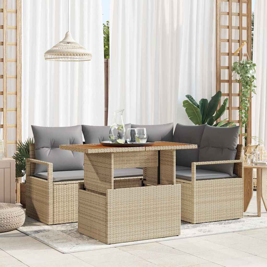 Tuinbankenset 5 st 4-Aantal zitplaatsen Beige en Grijs