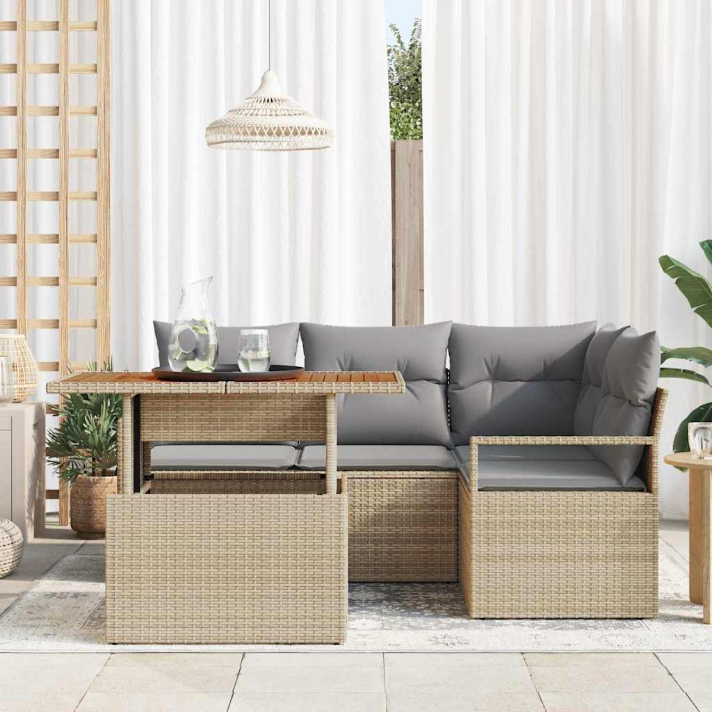 Tuinbankenset 5 st 4-Aantal zitplaatsen Beige en Grijs