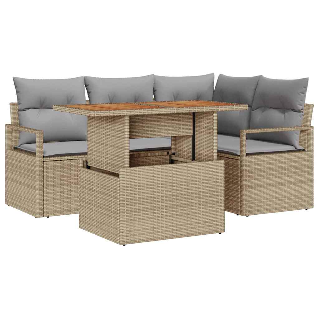 Tuinbankenset 5 st 4-Aantal zitplaatsen Beige en Grijs