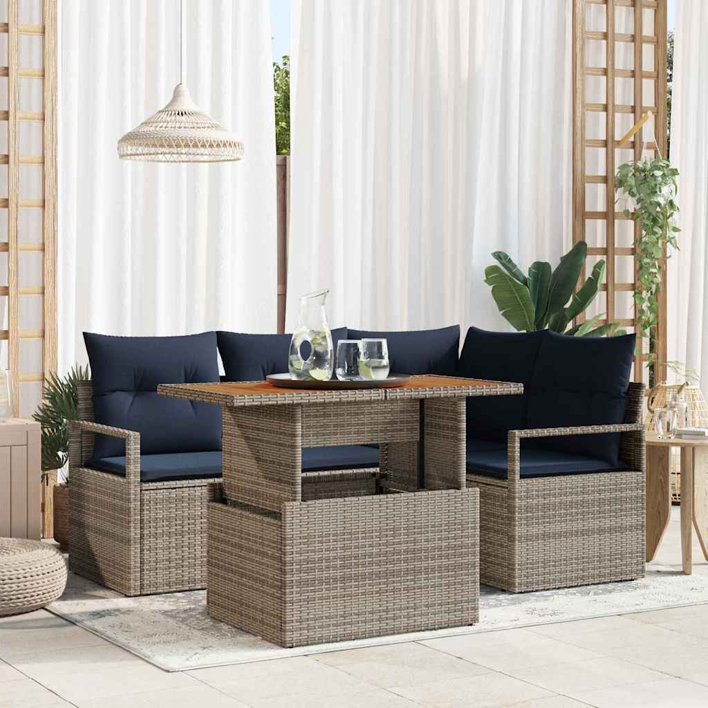 Tuinbankenset 5 st 4-Aantal zitplaatsen Grijs en Marineblauw
