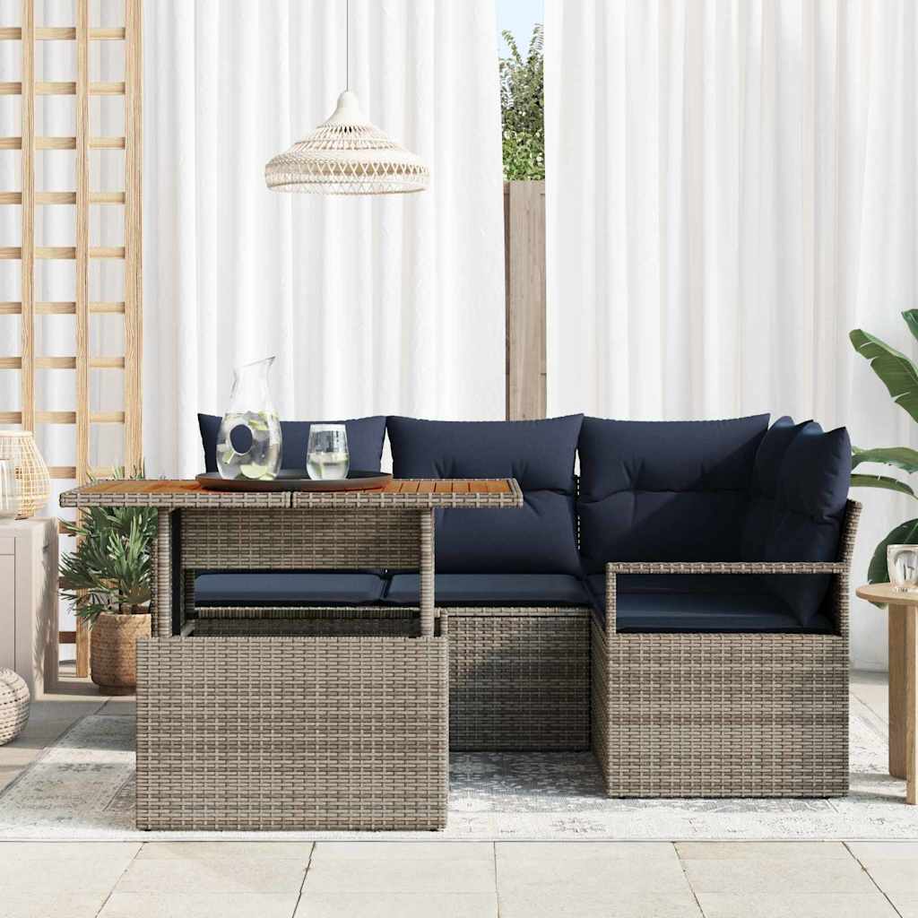 Tuinbankenset 5 st 4-Aantal zitplaatsen Grijs en Marineblauw