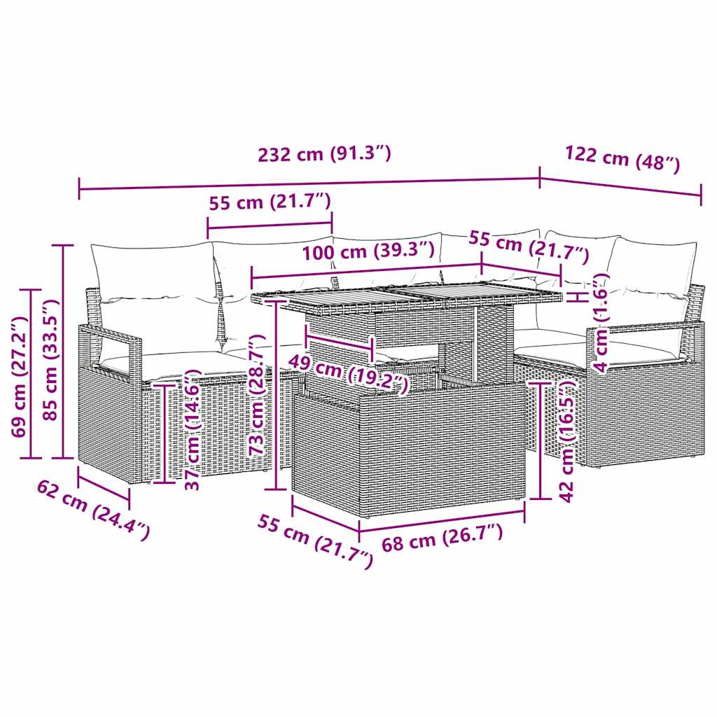 Tuinbankenset 6 st 5-Aantal zitplaatsen Zwart en Crème