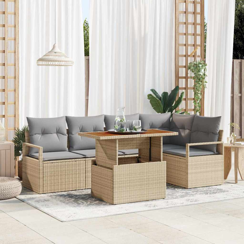 Tuinbankenset 6 st 5-Aantal zitplaatsen Beige en Grijs