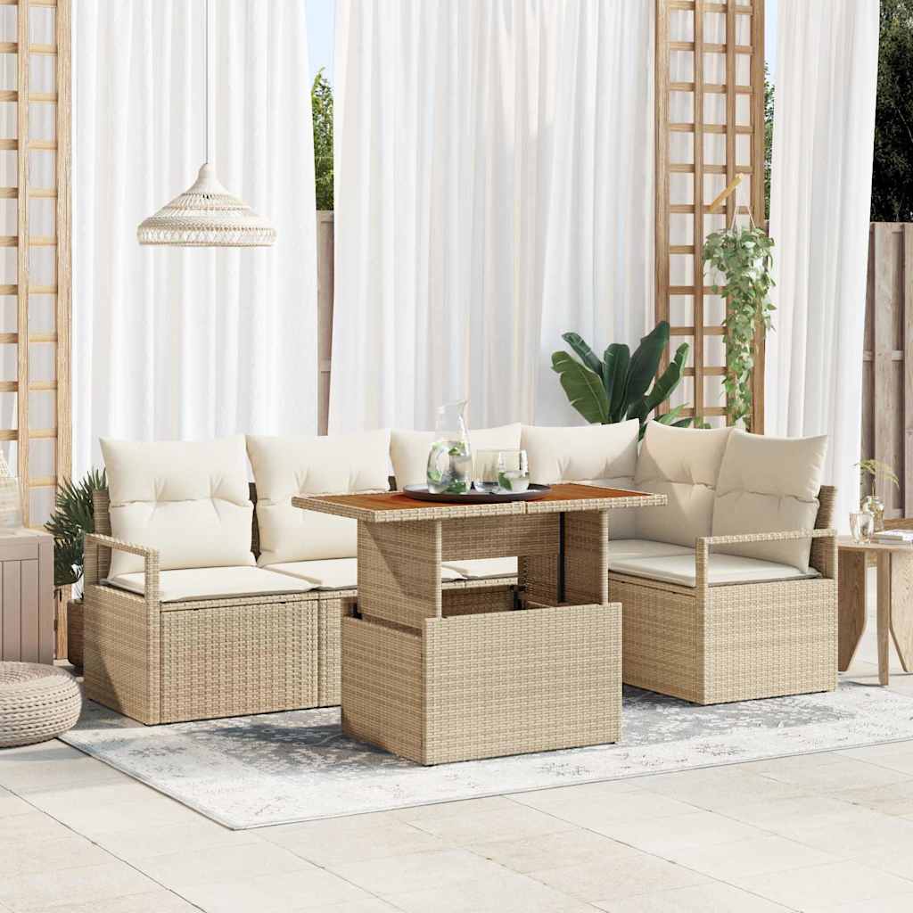 Tuinbankenset 6 st 5-Aantal zitplaatsen Beige en Crème