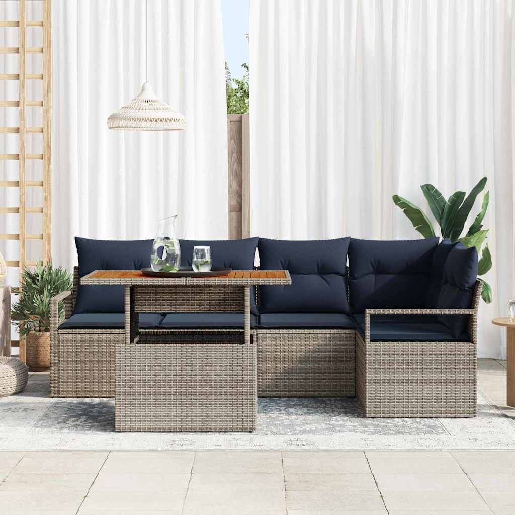 Tuinbankenset 6 st 5-Aantal zitplaatsen Grijs en Marineblauw