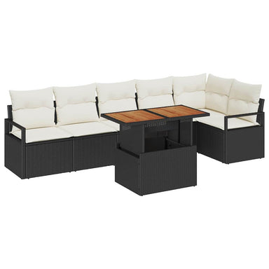 Tuinbankenset 7 st 6-Aantal zitplaatsen Zwart poly rattan