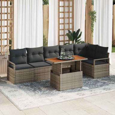 Tuinbankenset 7 st 6-Aantal zitplaatsen Grijs poly rattan