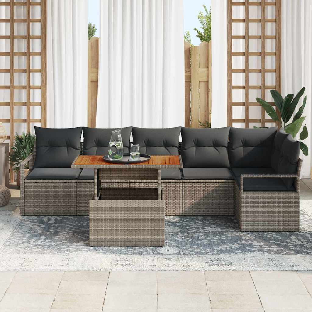 Tuinbankenset 7 st 6-Aantal zitplaatsen Grijs poly rattan