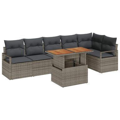 Tuinbankenset 7 st 6-Aantal zitplaatsen Grijs poly rattan