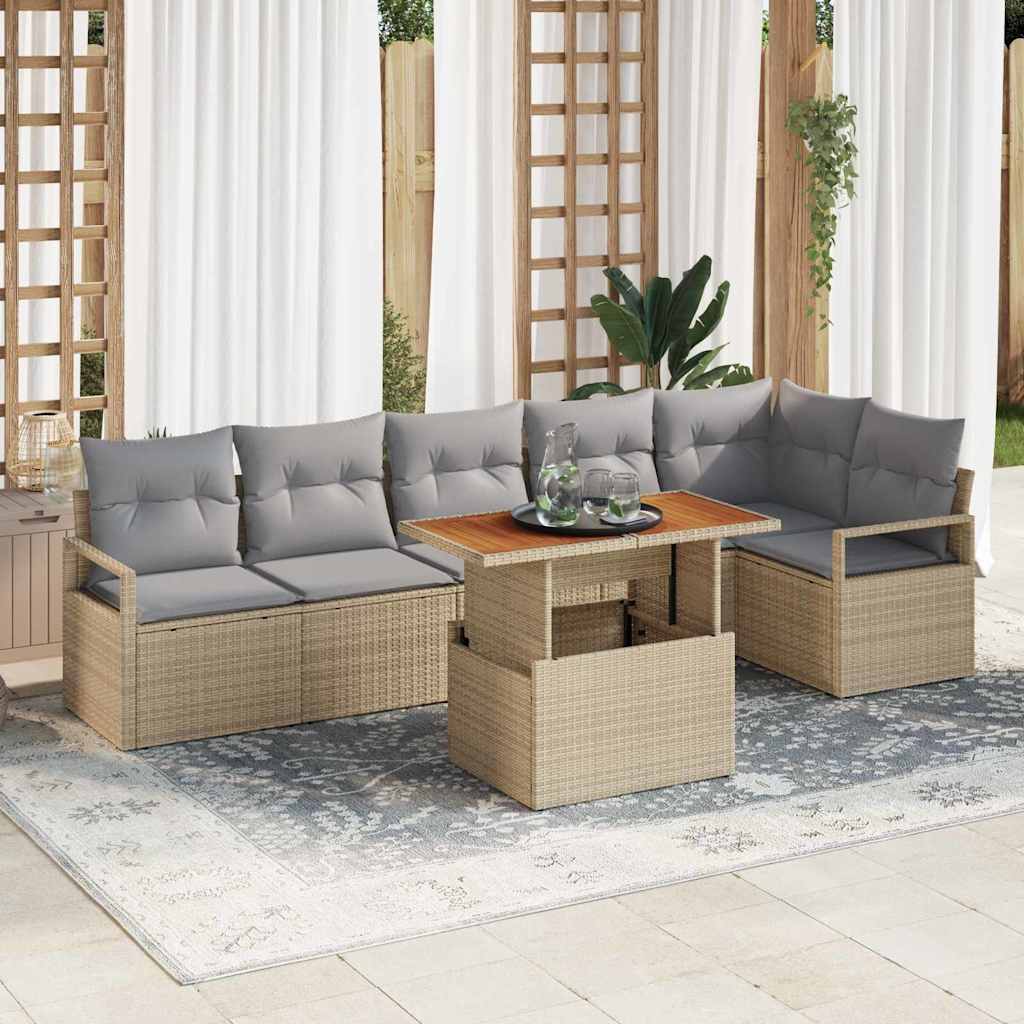 Tuinbankenset 7 st 6-Aantal zitplaatsen Beige poly rattan