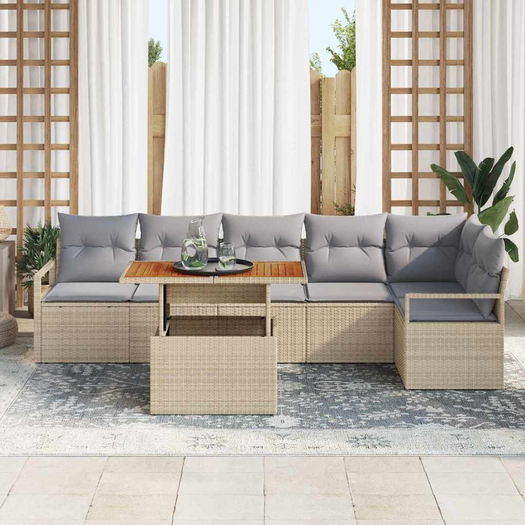 Tuinbankenset 7 st 6-Aantal zitplaatsen Beige poly rattan
