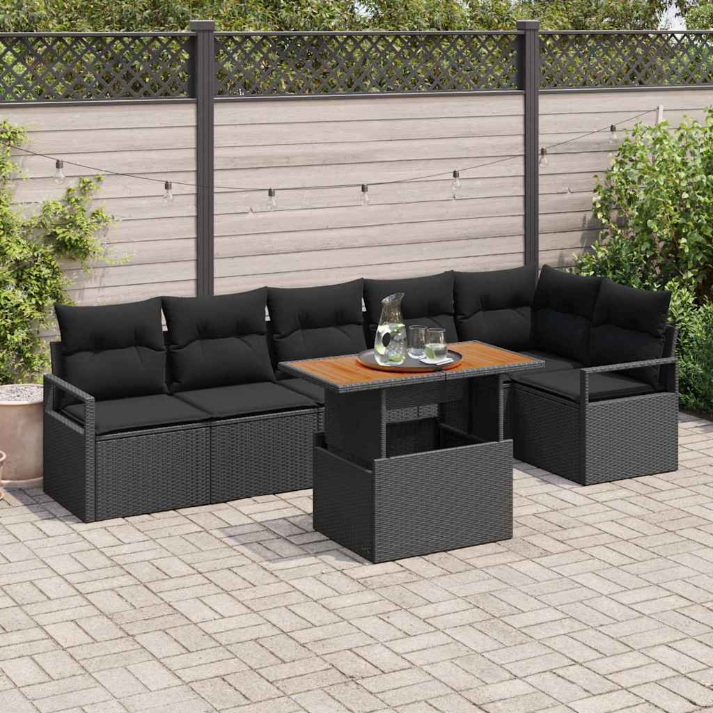 Tuinbankenset 7 st 6-Aantal zitplaatsen Zwart poly rattan