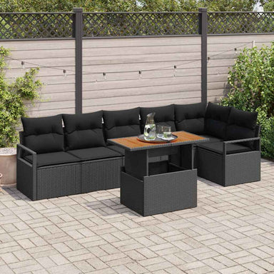 Tuinbankenset 7 st 6-Aantal zitplaatsen Zwart poly rattan