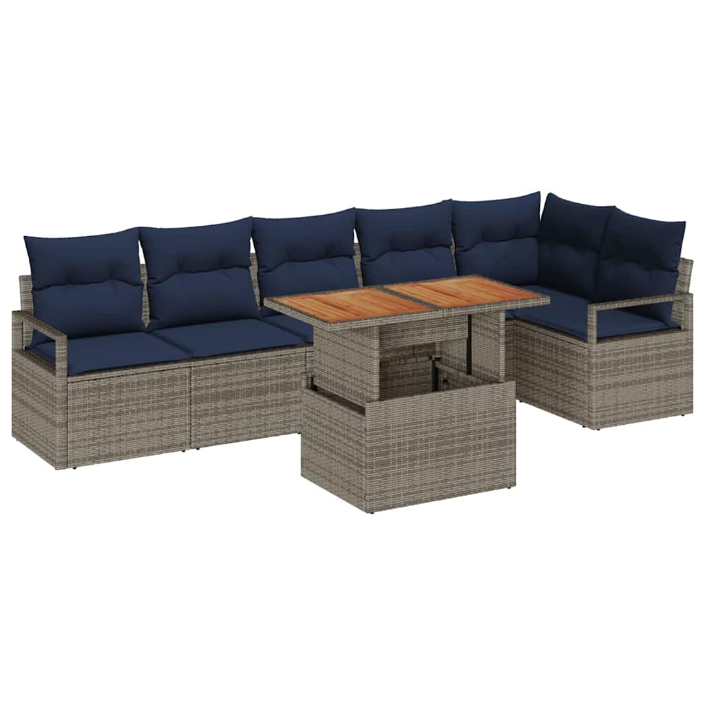 Tuinbankenset 7 st 6-Aantal zitplaatsen Grijs en Marineblauw