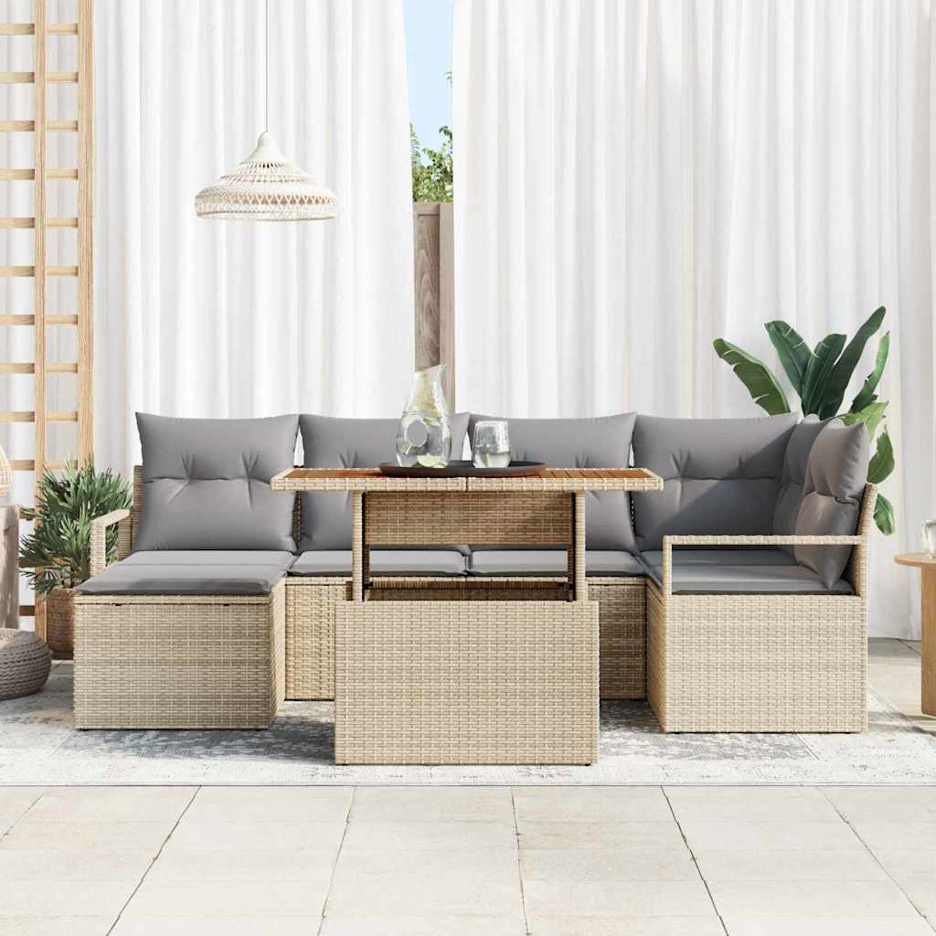 Tuinbankenset 7 st Beige poly rattan