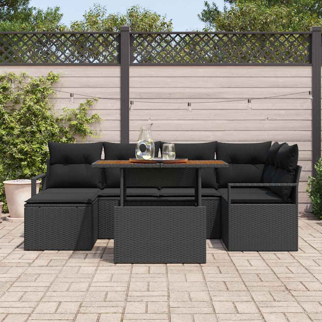 Tuinbankenset 7 st Zwart poly rattan