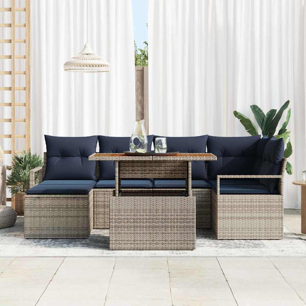 Tuinbankenset 7 st Grijs poly rattan