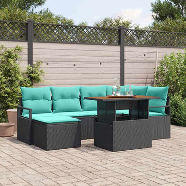 Tuinbankenset 7 st Zwart en Teal poly rattan