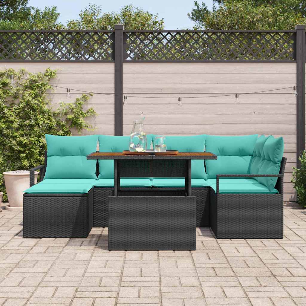 Tuinbankenset 7 st Zwart en Teal poly rattan