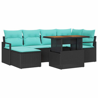 Tuinbankenset 7 st Zwart en Teal poly rattan