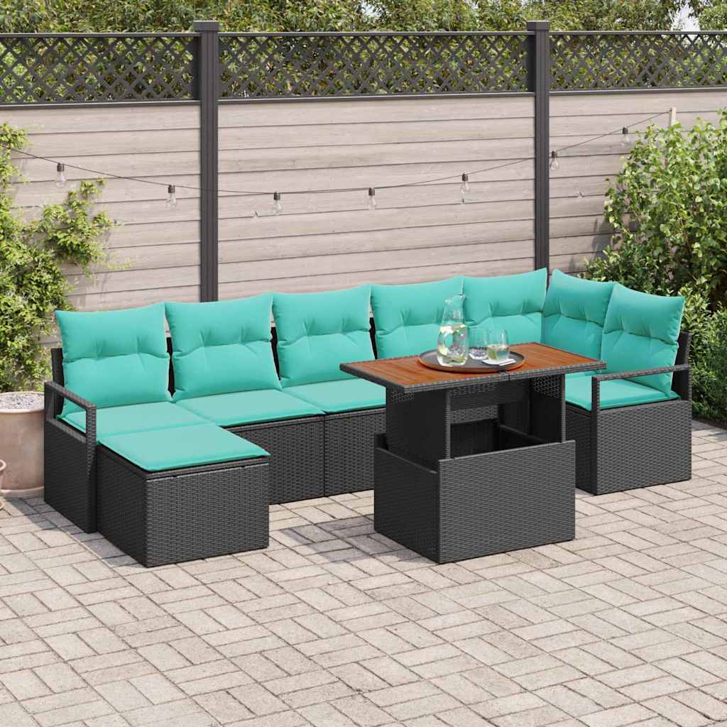 Tuinbankenset 8 st Zwart en Teal poly rattan