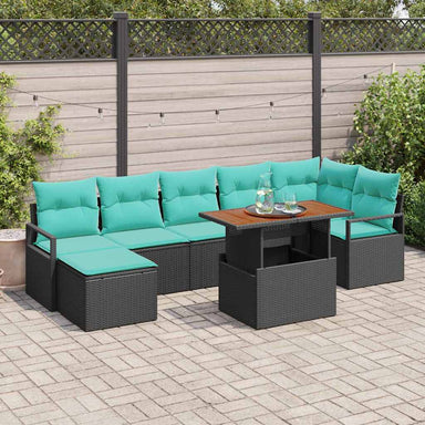Tuinbankenset 8 st Zwart en Teal poly rattan