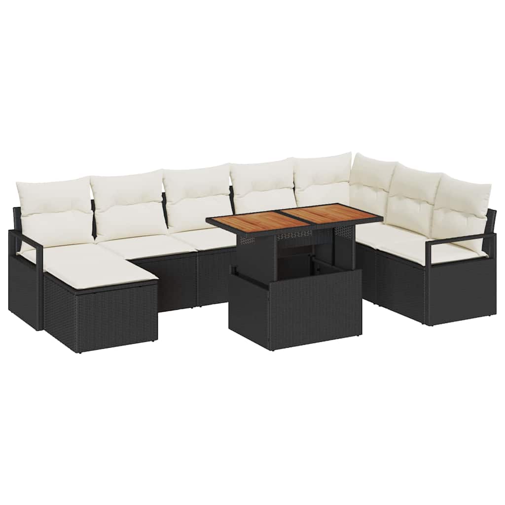 Tuinbankenset 9 pcs Zwart en Crème