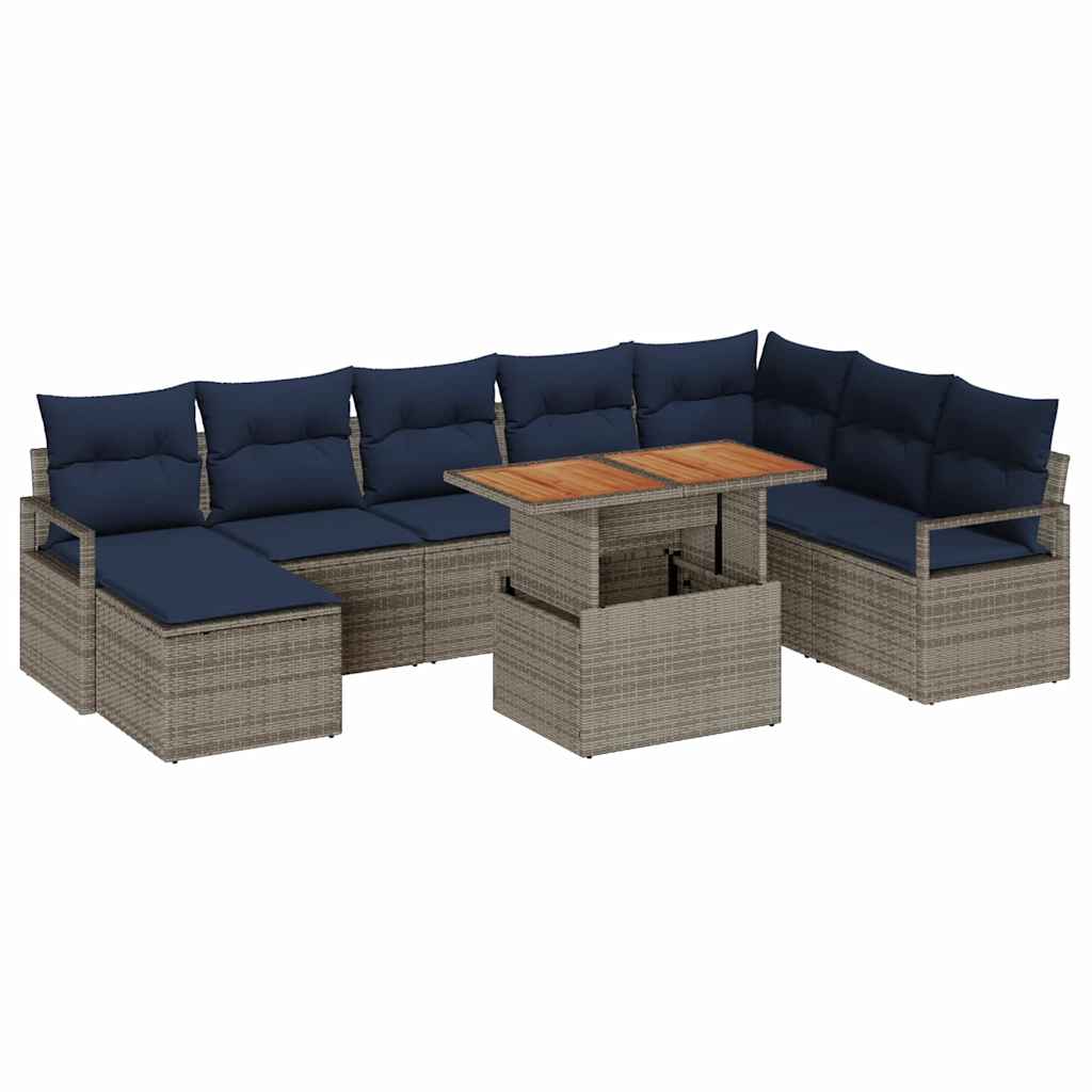 Tuinbankenset 9 st Grijs en Marineblauw