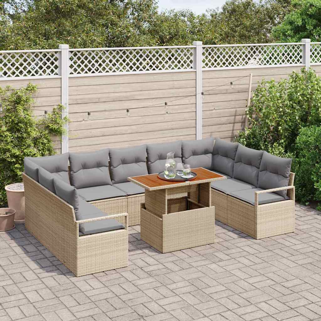Tuinbankenset 10 st 9-Aantal zitplaatsen Beige en Grijs