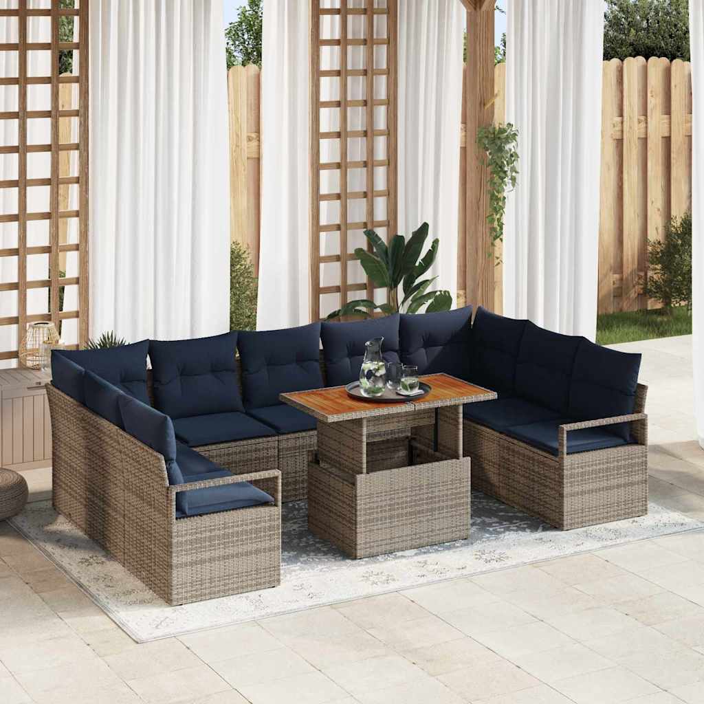Tuinbankenset 10 st 9-Aantal zitplaatsen Grijs en Marineblauw