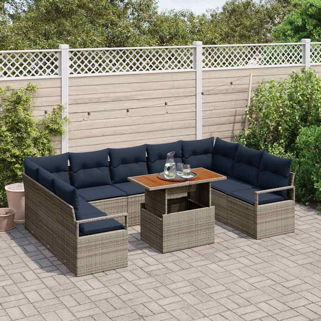 Tuinbankenset 10 st 9-Aantal zitplaatsen Grijs en Marineblauw