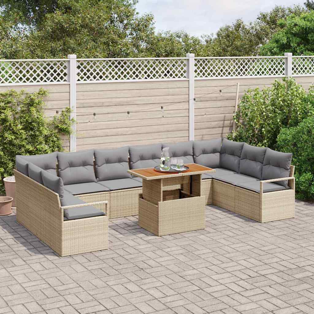 Tuinbankenset 11 st 10-Aantal zitplaatsen Beige en Grijs