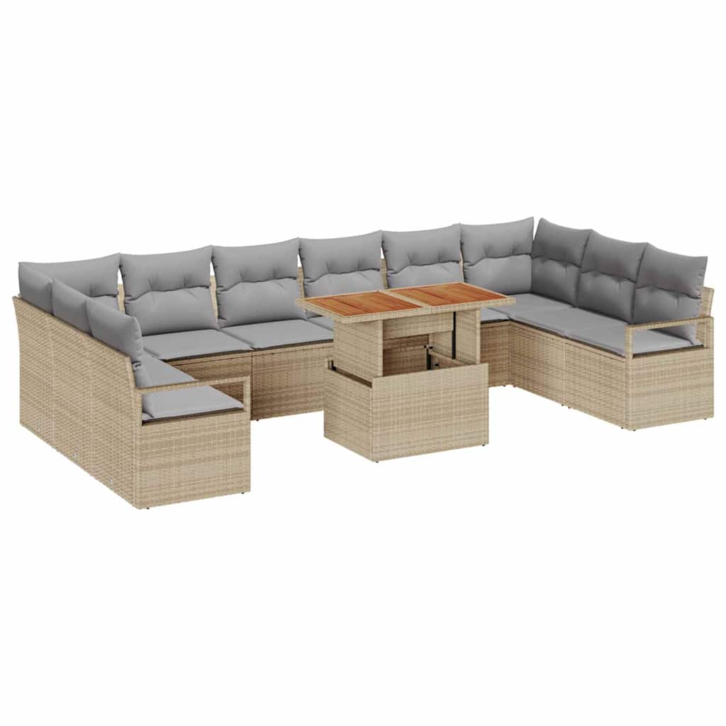 Tuinbankenset 11 st 10-Aantal zitplaatsen Beige en Grijs