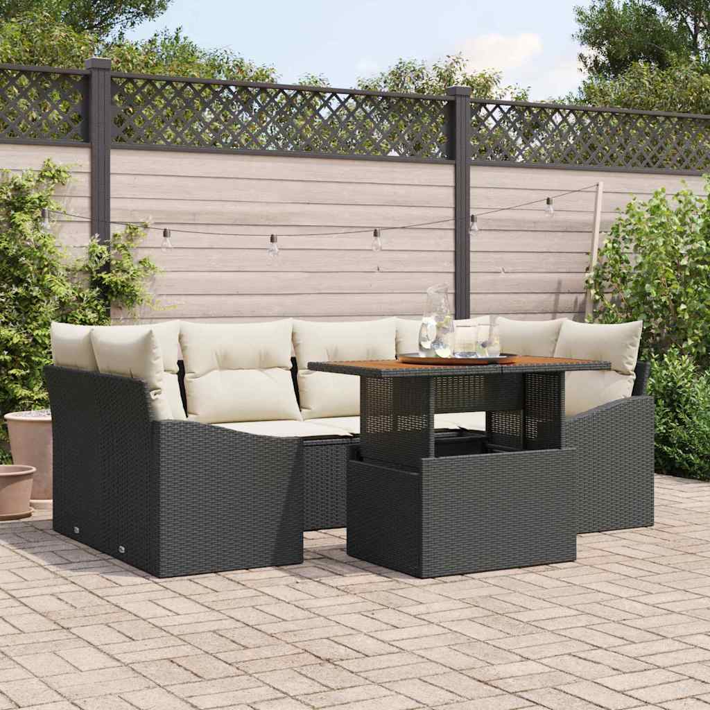 Tuinbankenset 7 st Zwart en Crème