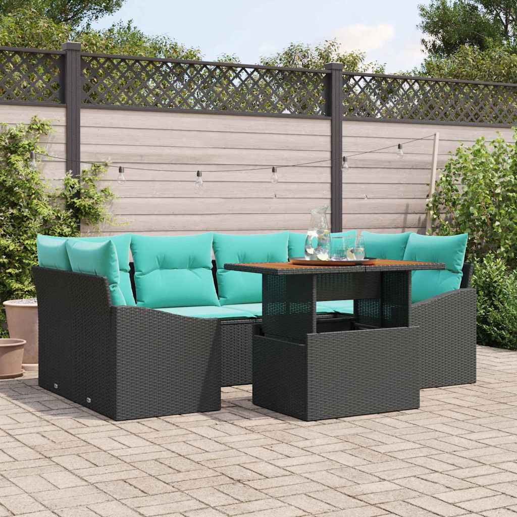 Tuinbankenset 7 st 6-Aantal zitplaatsen Zwart en Teal