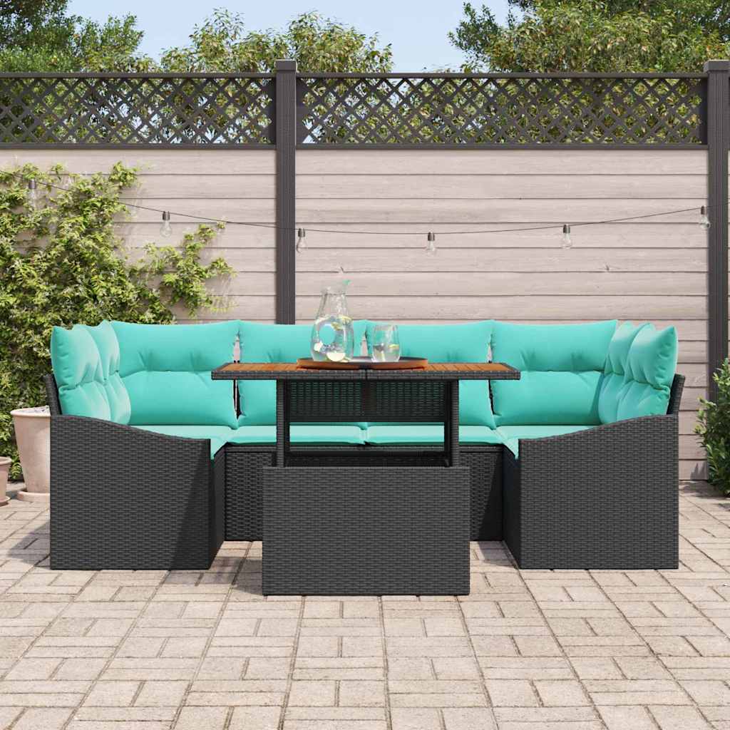 Tuinbankenset 7 st 6-Aantal zitplaatsen Zwart en Teal