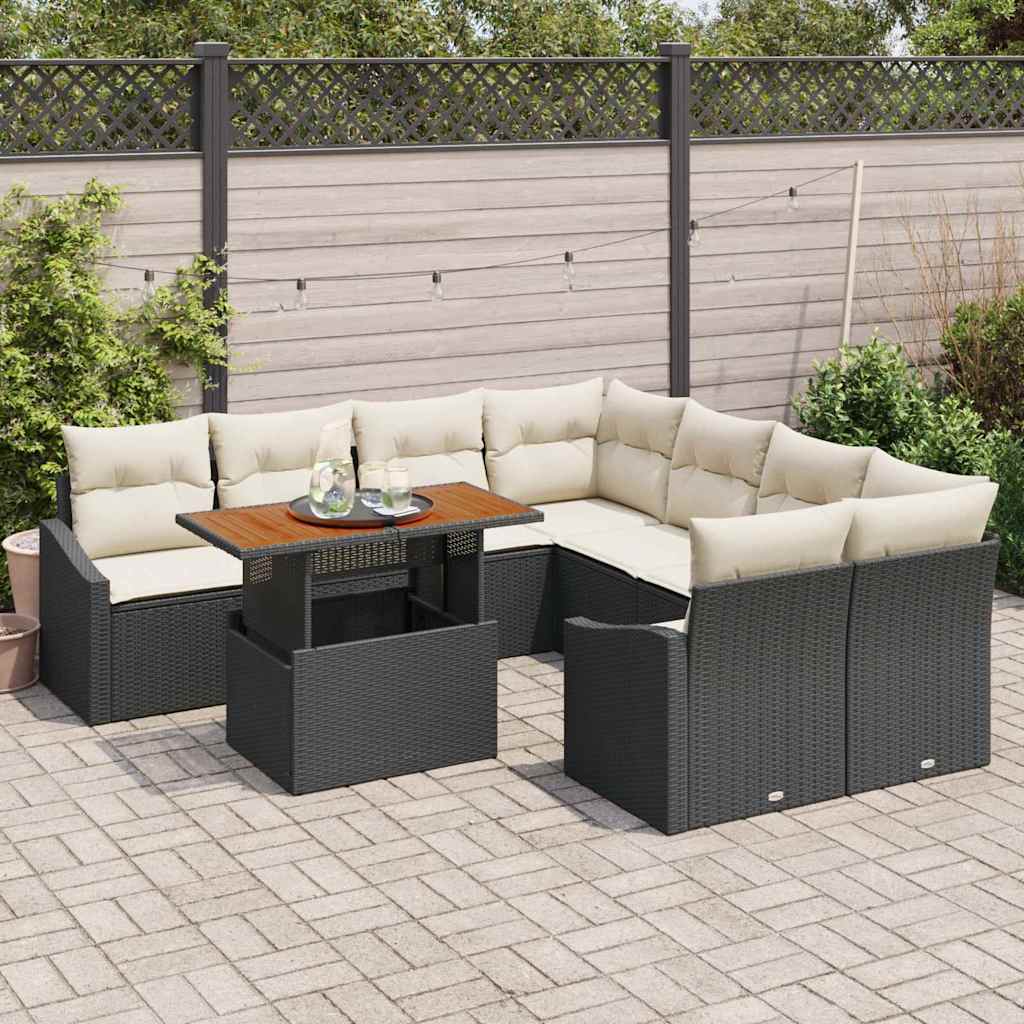 Tuinbankenset 9 st Zwart en Crème
