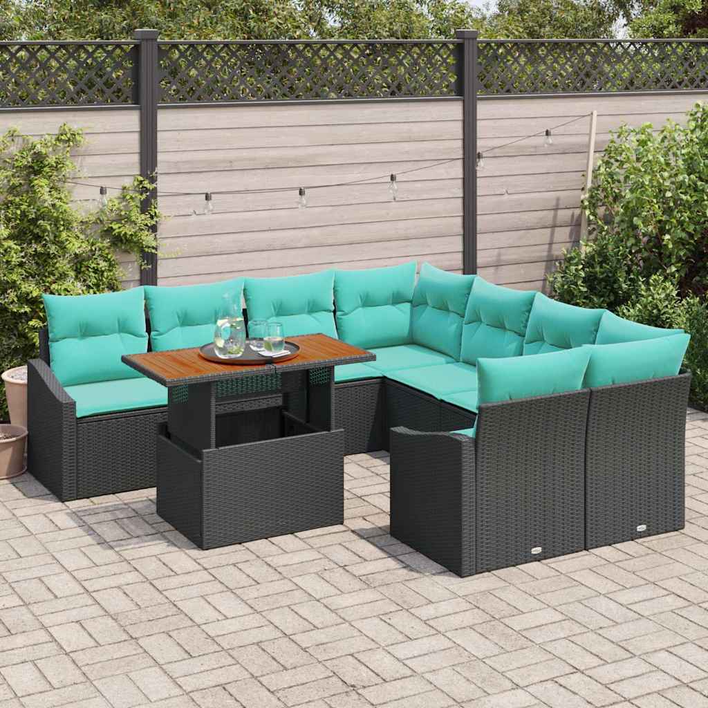 Tuinbankenset 9 st 8-Aantal zitplaatsen Zwart en Teal