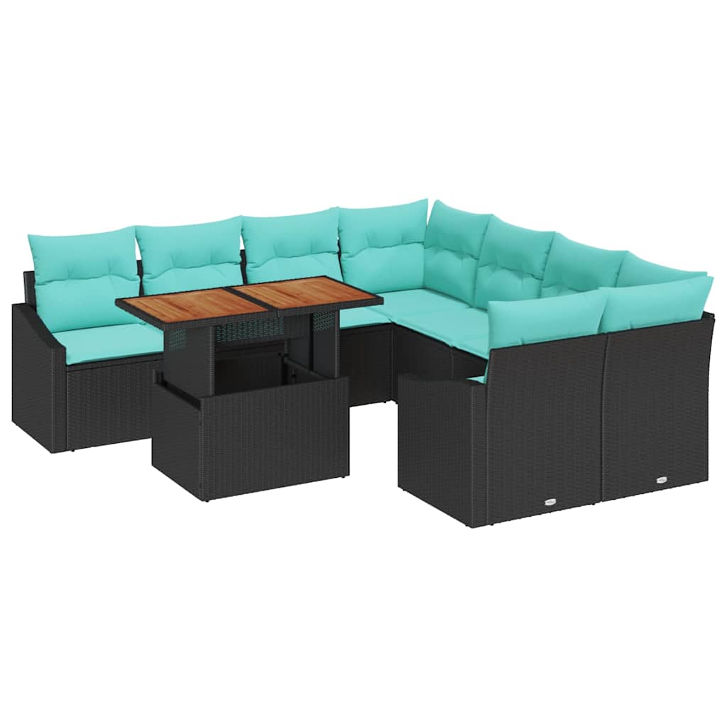 Tuinbankenset 9 st 8-Aantal zitplaatsen Zwart en Teal
