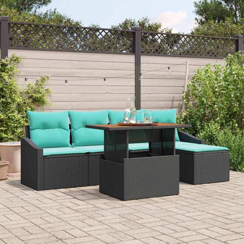 Tuinbankenset 6 st Zwart en Teal poly rattan
