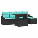 Tuinbankenset 6 st Zwart en Teal poly rattan